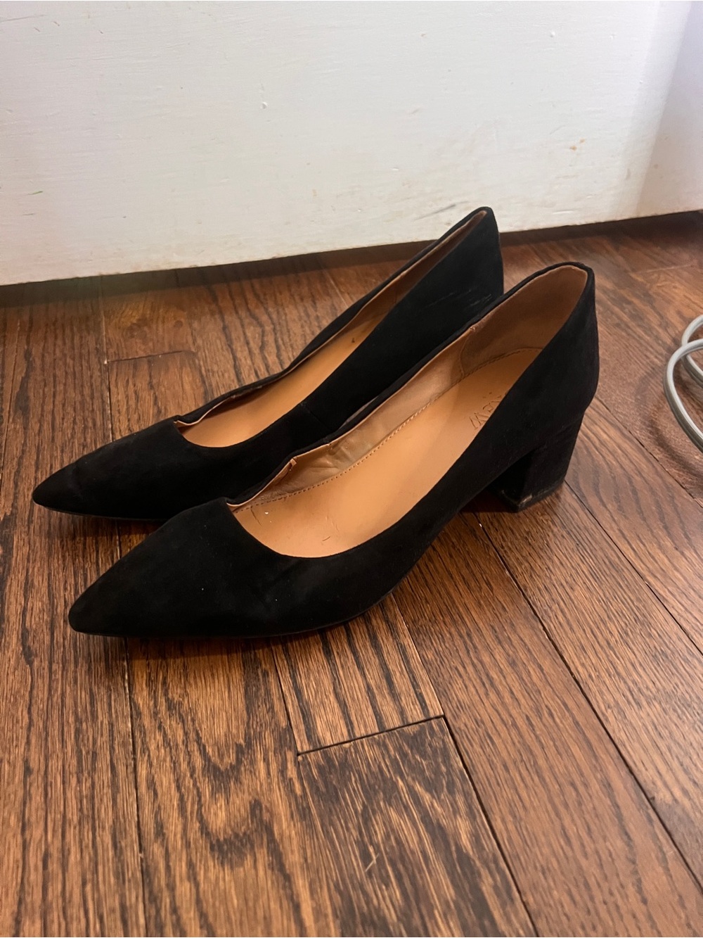 J. Crew Black Suede Pointed Block Heel Pumps